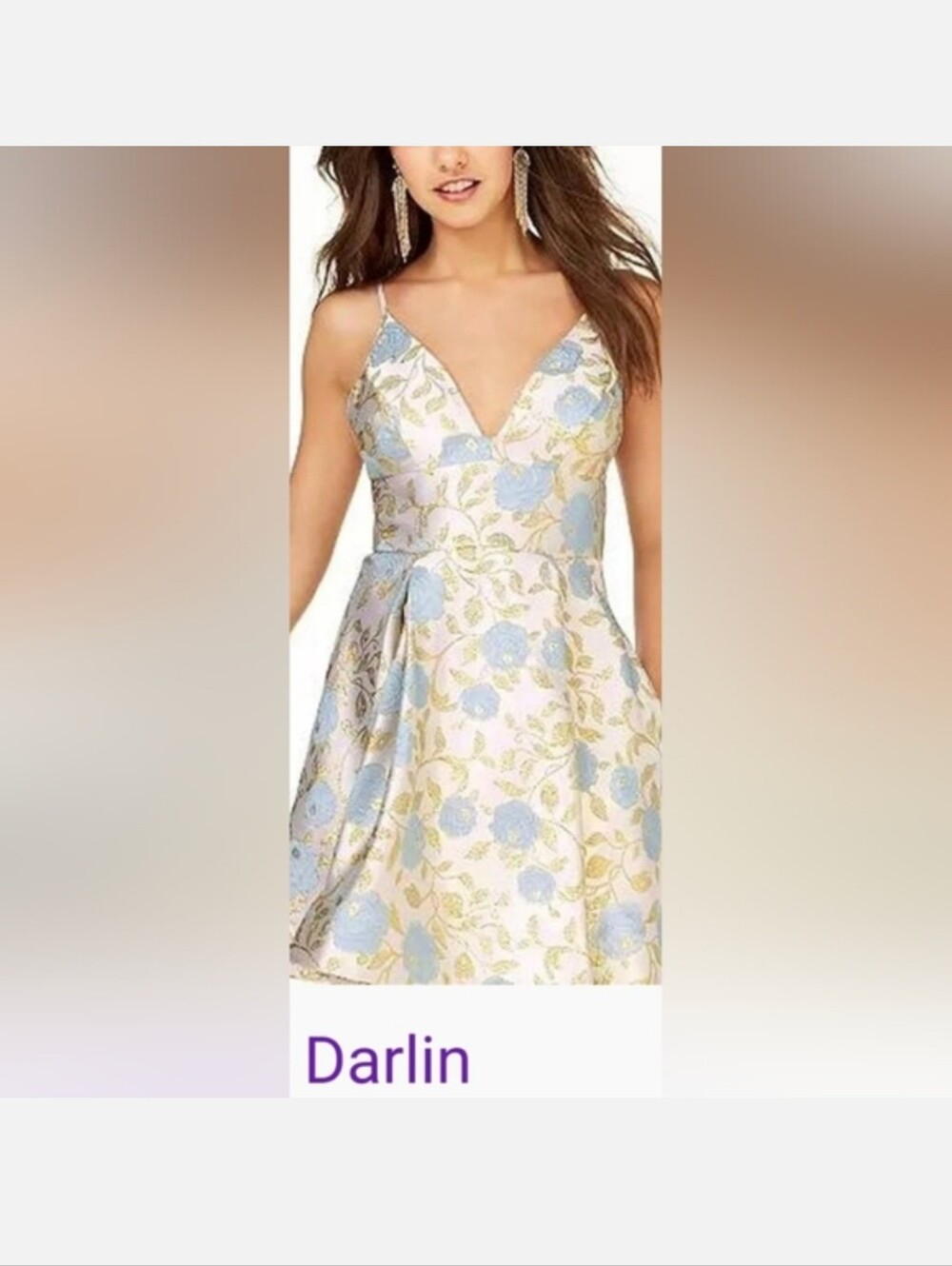 Darling Blue & Gold Floral Spaghetti-Strap Mini Dress